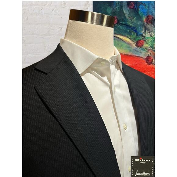 Kiton Napoli 42L 34x30 Black Multi-Stripe Designer Hand Made Luxury Suit - Picture 4 of 16